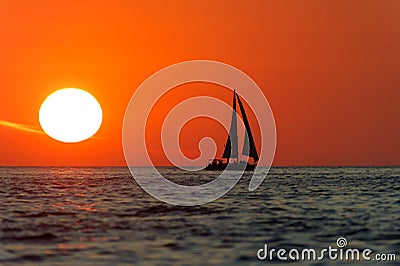 Sailboat Sunset Stock Photo