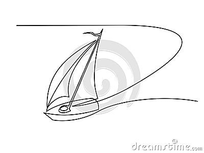 Sailboat under full sail at sea. Sailing logo. Continuous one line drawing. Vector Illustration