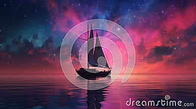 A sailboat under a pink sky beautiful image generative AI Stock Photo