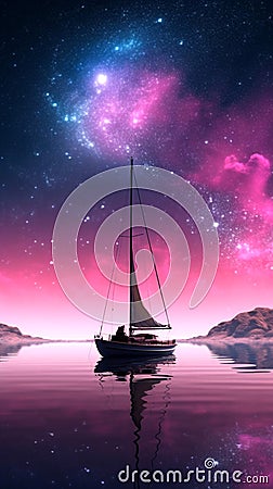 A sailboat under a pink sky Stock Photo