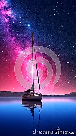 A sailboat under a pink sky Stock Photo