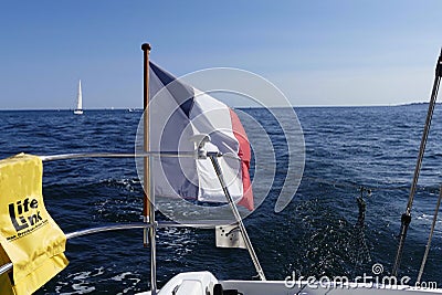 Sailboat wake on horizon background Editorial Stock Photo