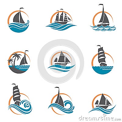 Sailboat and yacht icons Vector Illustration