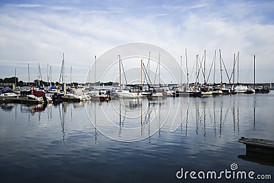 Sailboats anchored in marine in Kamien Pomorski Editorial Stock Photo