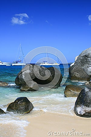 Sailboats at the Baths, Virgin Gorda. Stock Photo