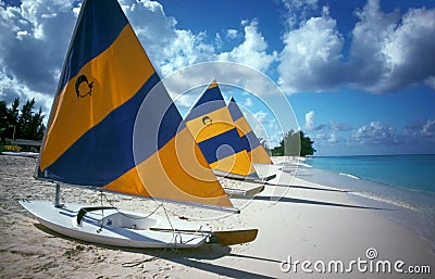 Sailboats Cayman Island Beach Stock Photo