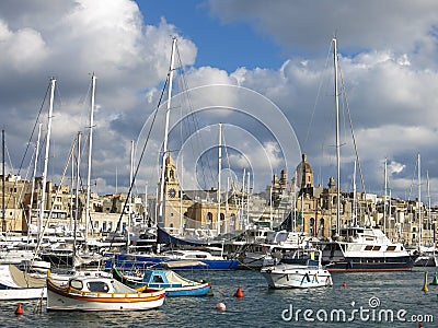 Boats in harbor, La Valetta, Malta Editorial Stock Photo