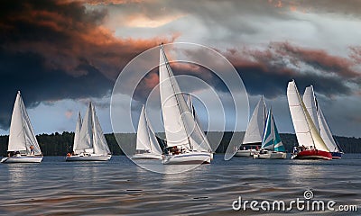 Sailboats floating in the clouds. Stock Photo