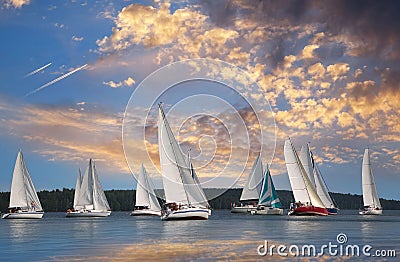 Sailboats floating in the clouds. Stock Photo