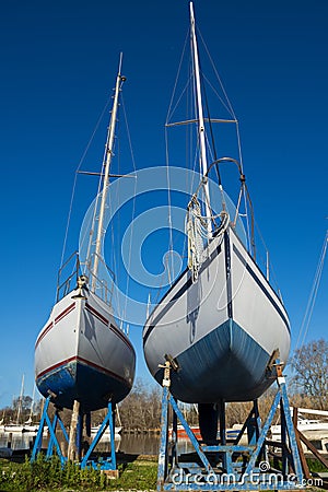 Sailboats in maintenance Stock Photo