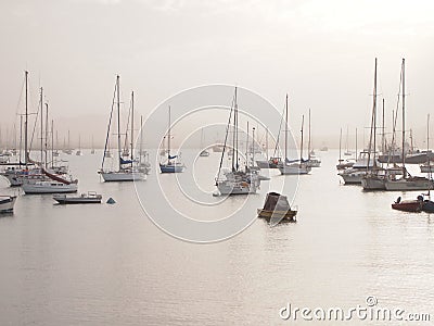 Sailboats moored in Mindelo harbour, Sao Vicente island Cape Verde Editorial Stock Photo