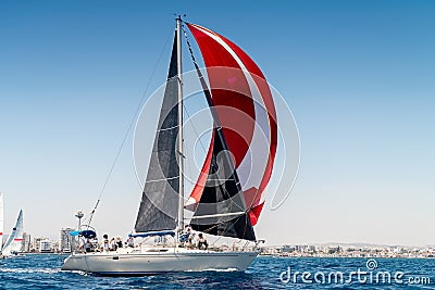 Sailboats racing during regatta off the coast of Larnaca. Cyprus Stock Photo