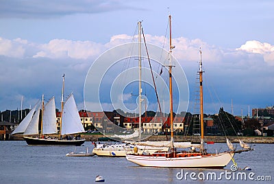 Sailboats and schooners crowd the harbor Stock Photo