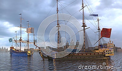 Sailboats On The Sea 3D Illustration Stock Photo