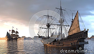 Sailboats On The Sea 3D Illustration Stock Photo