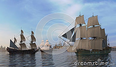 Sailboats On The Sea 3D Illustration Stock Photo