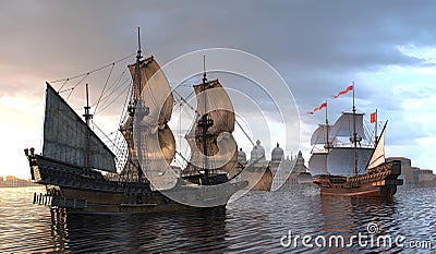 Sailboats On The Sea 3D Illustration Stock Photo