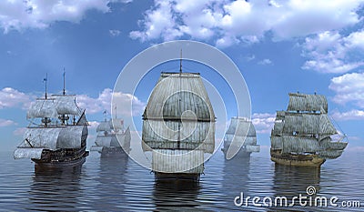 Sailboats On The Sea 3D Illustration Stock Photo