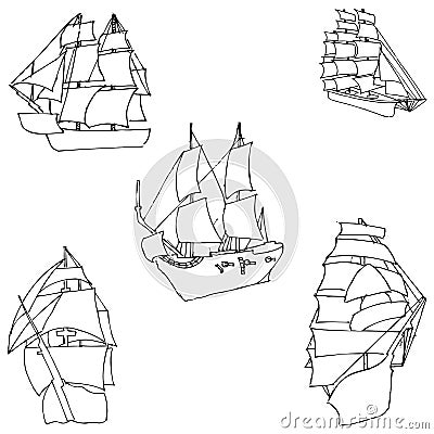 Sailboats. Sketch by hand. Pencil drawing by hand. Vector image. The image is thin lines Vector Illustration