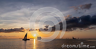 Sailboats at sunset, Key West in Florida. Stock Photo