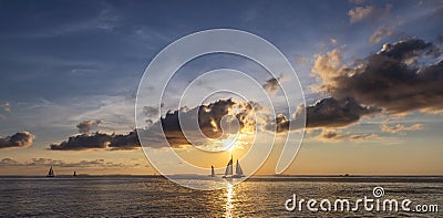 Sailboats at sunset, Key West in Florida. Stock Photo