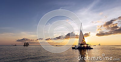 Sailboats at sunset, Key West in Florida. Stock Photo