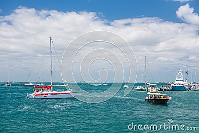 Sailboats and turquoise clear water, blue water, Caribbean ocean, Isla Mujeres, Cancun, Yucatan, Mexico Editorial Stock Photo