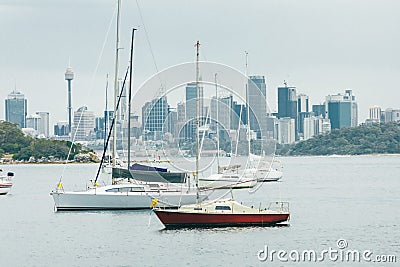 Sailboats and view of Sydney Australia Stock Photo