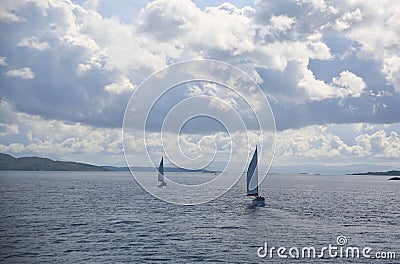 Sailboats West of the Inner Hebrides, Scotland, Uk. Stock Photo