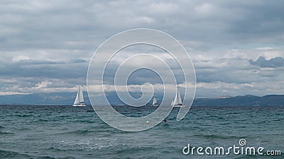 Sailboats and yachts on the sea ocean background landscape Editorial Stock Photo