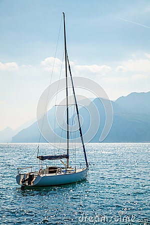Sailer at water of lake bay Stock Photo