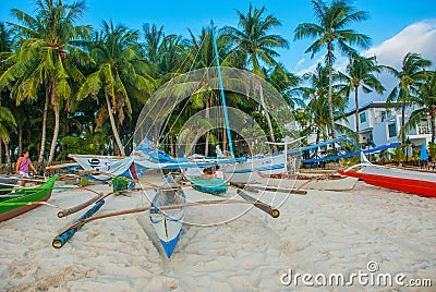 Sailing boat on a background of clouds, Boracay, Philippines Editorial Stock Photo