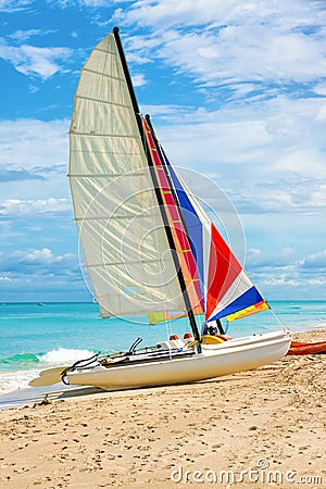 Sailing boat at the beach of Varadero in CUba Stock Photo