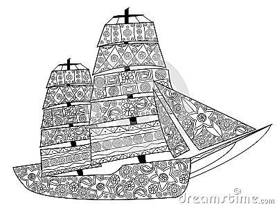 Sailing boat coloring vector for adults Vector Illustration