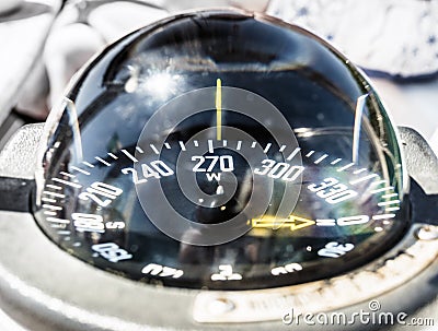 Sailing boat compass helm station Stock Photo