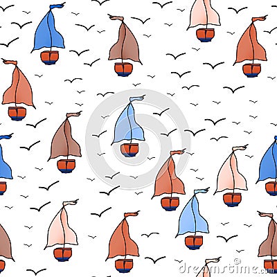 Sailing boat pattern Vector Illustration