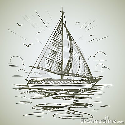 Sailing boat scene vector sketch Vector Illustration