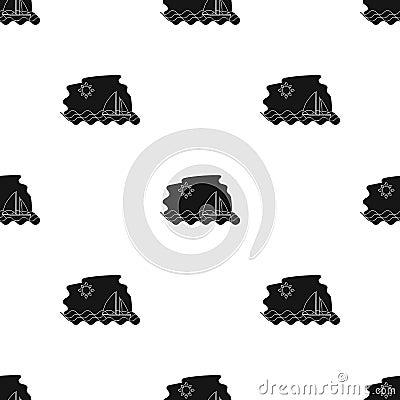 Sailing boat on the sea icon in black style isolated on white background. Greece pattern stock vector illustration. Vector Illustration