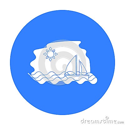 Sailing boat on the sea icon in black style isolated on white background. Greece symbol stock vector illustration. Vector Illustration