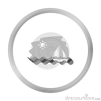 Sailing boat on the sea icon in monochrome style isolated on white background. Greece symbol stock vector illustration. Vector Illustration
