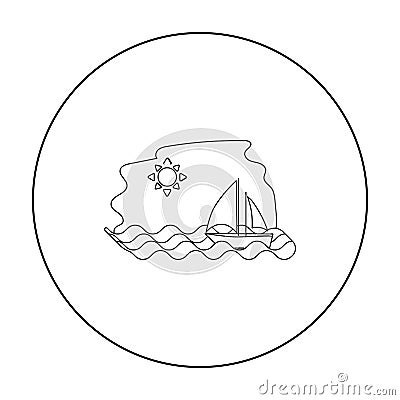 Sailing boat on the sea icon in outline style isolated on white background. Greece symbol stock vector illustration. Vector Illustration