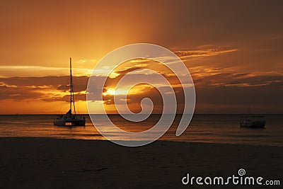 Sailing boat sunset at Moreton Island, Australia Stock Photo