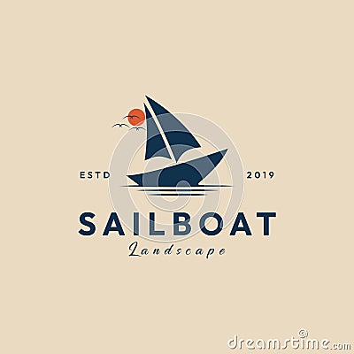 sailing boat sunset vintage logo design template vector illustration design Vector Illustration