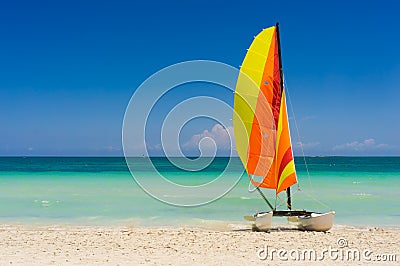 Sailing boat on Varadero beach in Cuba Stock Photo