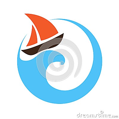 Sailing boat on the water, logo Vector Illustration