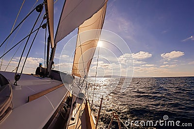 Sailing boat wide angle view in the sea Stock Photo