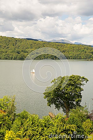 Sailing boat Windermere Lake District Cumbria UK on beautiful peaceful relaxing summer day Stock Photo