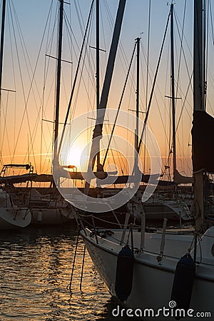 Sailing Boat& x27;s Masts: Dock Seaside Stock Photo