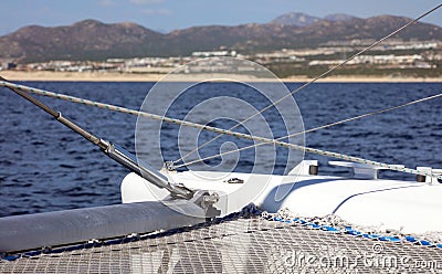 Sailing boating in ocean, ship at sea close up high quality image luxury experience Stock Photo