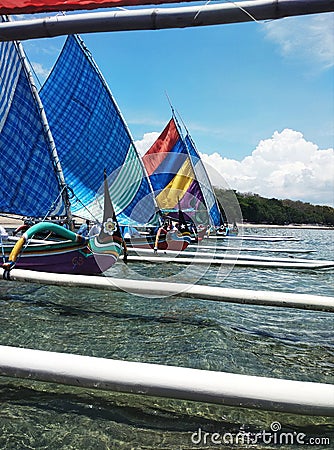 sailing boats with beautiful colors on white sand beaches in Bondowoso indonesia Editorial Stock Photo